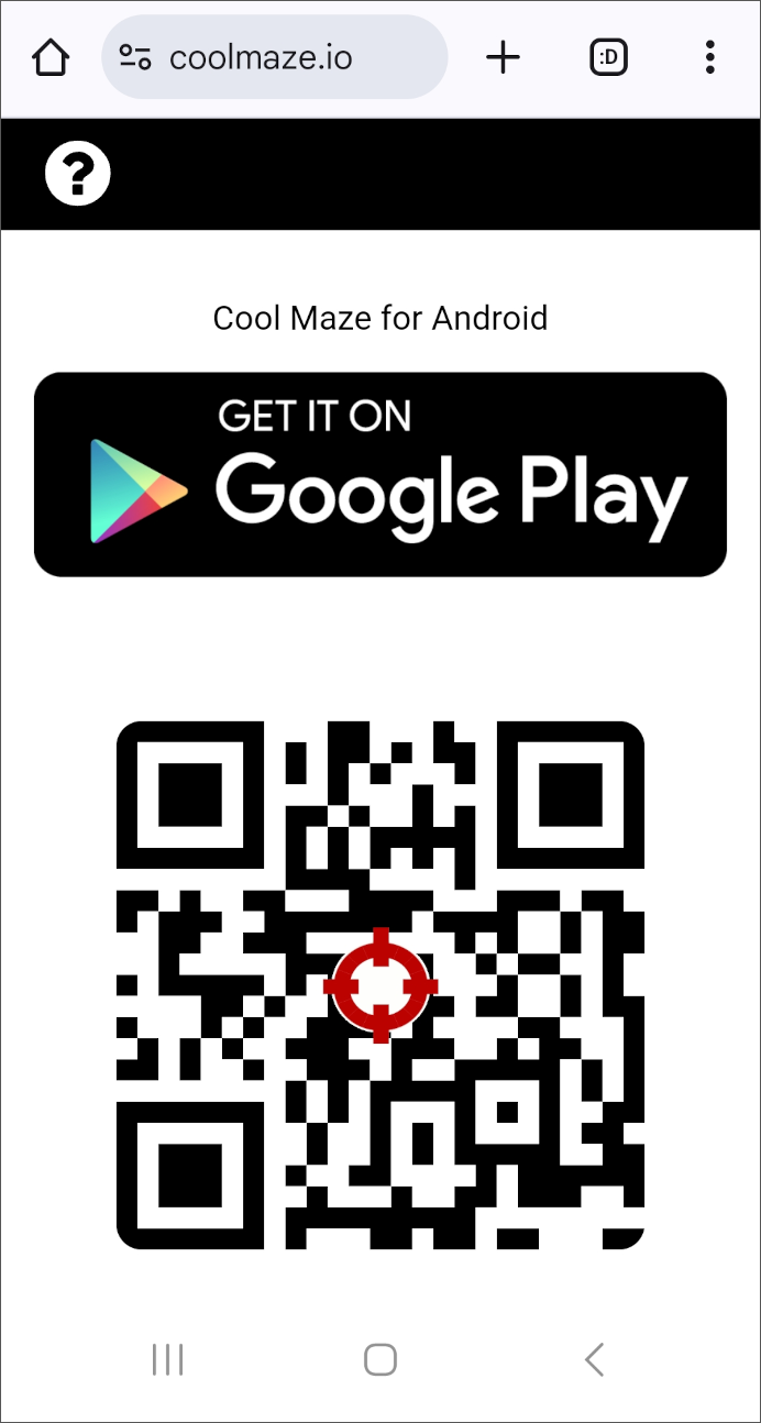 Cool Maze website on Android, with button to install via Google Play Store