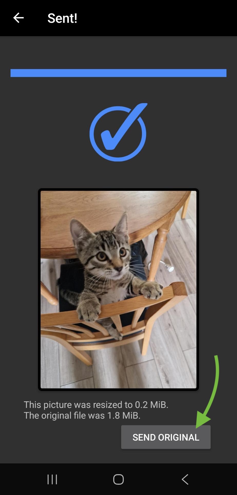 Button Send original in Android app